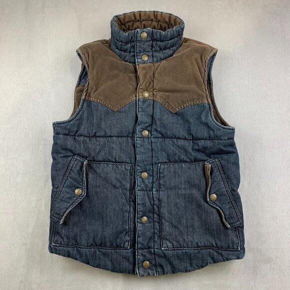 Levis Mens Reversible Vest Medium Blue Brown Denim Corduroy Insulated Western - Picture 1 of 7